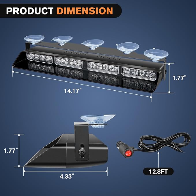 Nilight 32LED Red Emergency Dash Strobe Lights with Controller Suction Cups Warning Hazard Interior Front/Rear Windshield Deck Split Light Bar for Trucks Construction Vehicles