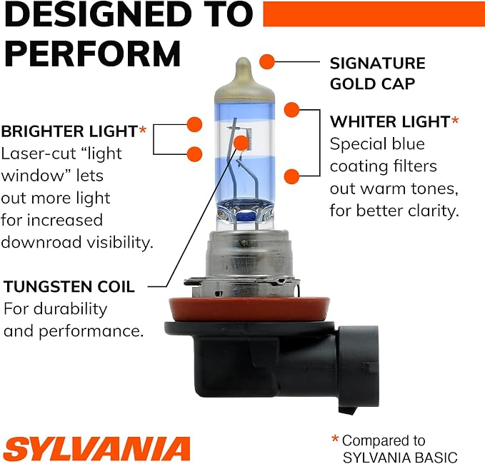 SYLVANIA - H11 SilverStar Ultra - High Performance Halogen Headlight Bulb, High Beam, Low Beam and Fog Replacement Bulb, Brightest Down Road with Whiter Light, Tri-Band Technology (Contains 2 Bulbs)