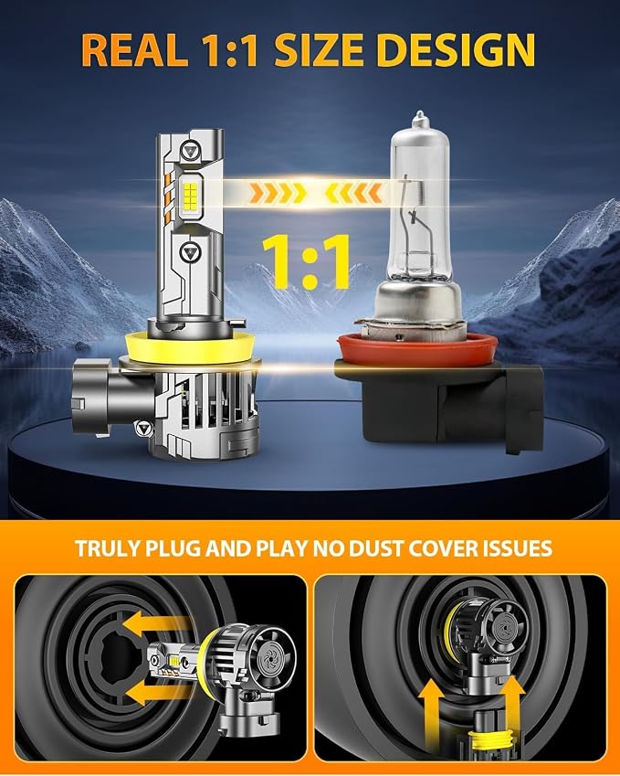 Ursprung 2026 Upgraded H11/H8/H9 Eletronic Flashers, Ultra Brightness, 1:1 Halogen Size, 6500K Cool White, 10-Year Long Service Life Fog Light with Cooling Fan, Plug and Play