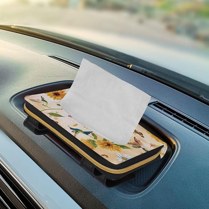 Sunflower PU Leather Backseat Tissue Holder Automotive Sun Visor Napkin Holder Humming Bird Vehicle Car Visor Tissue Holder for Car Sun Visor Napkin Holder