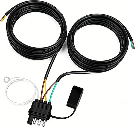 26FT 4 Pin 5 Wire Trailer Wiring Harness,Trailer Light Kit with Jacketed Cable (16AWG),4 Way Flat 5 Wire Plug for Rewiring RV Boat Both-Side Taillights