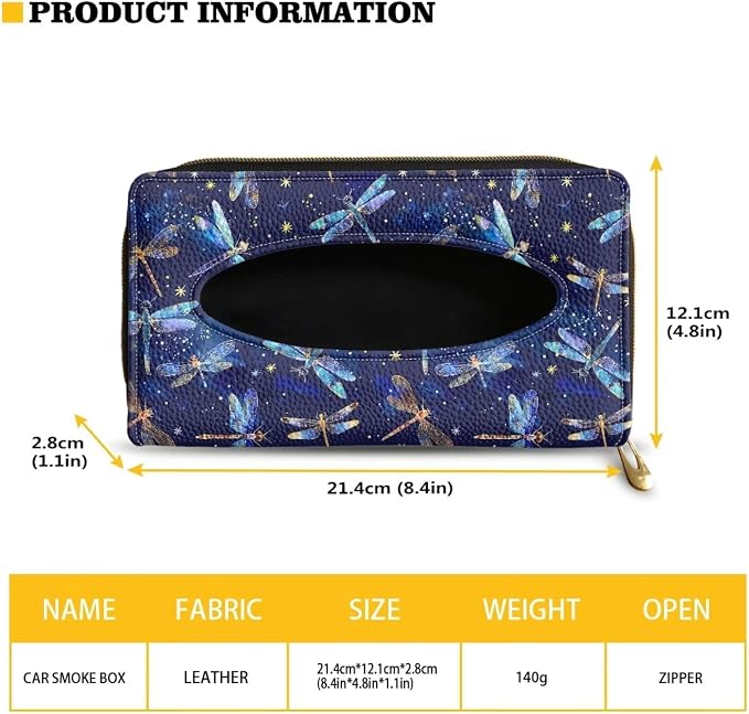 PU Leather Visor Tissue Holder Car Sun Visor Tissue Box Holder Dragonflies Leather Napkin Holder