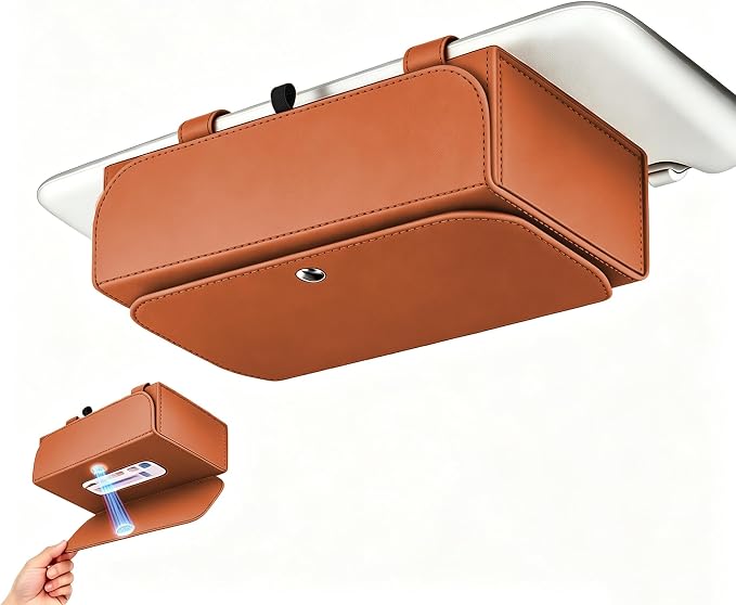Magnetic Foldable Car Tissue Box - Easy-Install Tissue Holder for Sun Visors and Seat Backs,Premium Leather Car Napkin Organizer—Designed for Commuters,Rideshare Drivers and Families(Orange)