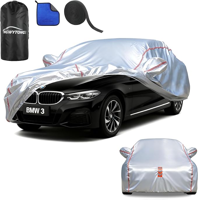 Waterproof All Weather Heavy Duty Vehicle Cover, 360° Underbody Wrap Windproof Design, Quick Install Outdoor Cover,（for BMW 3 Series 2005-2025）