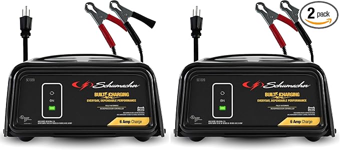 Schumacher Electric Battery Charger and Maintainer, SC1320, 3-in-1, Fully Automatic, 6 Amps, 6 Volt, 12 Volt, for Car, SUV, Truck, and Marine Batteries (Pack of 2)
