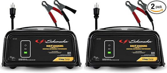 Schumacher Electric Battery Charger and Maintainer, SC1320, 3-in-1, Fully Automatic, 6 Amps, 6 Volt, 12 Volt, for Car, SUV, Truck, and Marine Batteries (Pack of 2)
