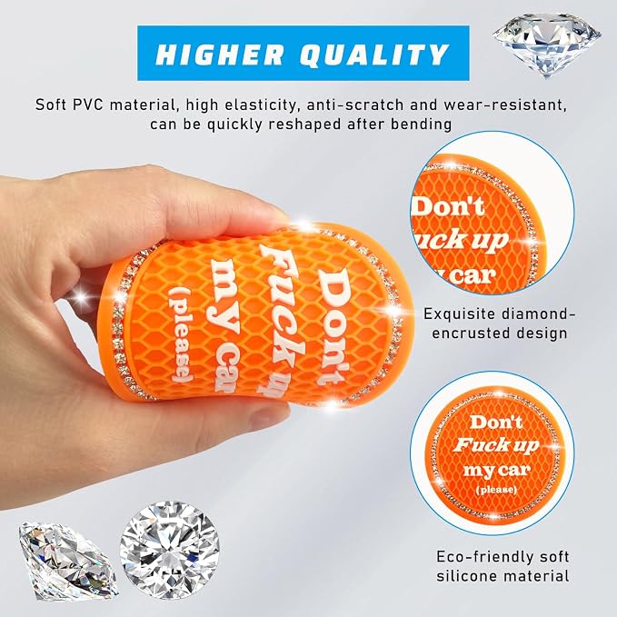 4 PCS Bling Car Cup Coaster, 2.75 Inch Anti-Slip Cup Holder Insert Coasters, Universal Crystal Rhinestone Auto Drink Car Cup Mat, Interior Car Accessories for Women Girls (Orange)