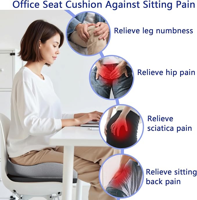 Memory Foam Ergonomic Seat Cushion for Office Chairs Pain Relief | Suitable for prolonged sitting, relieves tailbone pain, fits office chairs, wheelchairs, car seats and computer desk chairs