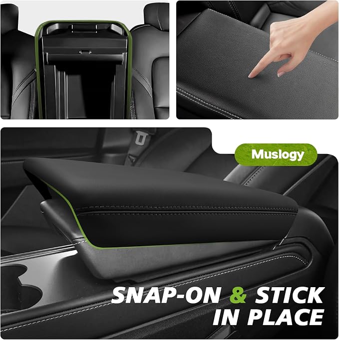 Muslogy Center Console Armrest Cover Fit for 2026 2025 Tesla Model Y Juniper & Model Y L (Standard, Premium &Performance) / Model 3 Highland 2024+ Accessories Comfort Armrest Pad Snap-On (Hard Cover)