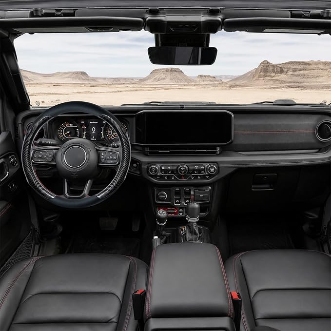 Yangday Leather Steering Wheel Cover for Jeep Wrangler Grand Cherokee Compass, 14.5-15 inches Car Steering Wheel Cover with Non-Slip Breathable (Carbon Black)