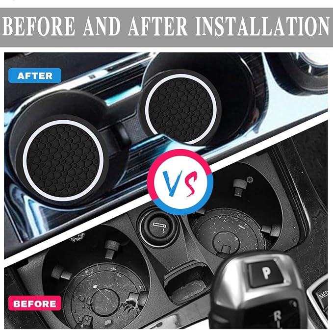 Car Cup Holder Coasters, Dustproof Automotive Interior Accessories Mat,2.75 Inch Non-Slip Insert Water Bottle Holder Pads, Universal for Vehicles, Trucks, RVs and More (Black/White, 4PCS)