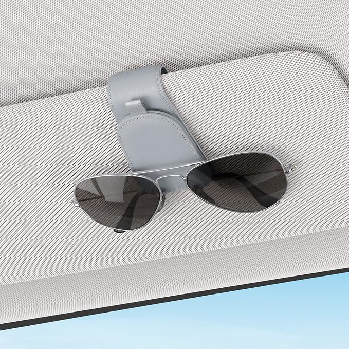 Sotfamily Sunglass Holder for Car Visor, Light Gray, 2 Packs | Suede Cloth, Magnetic, Organizer for Car Accessories