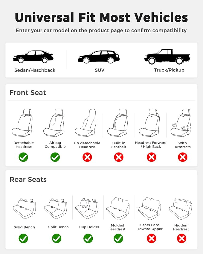 Huidasource Rear Seat Cover, Nappa Leather Back Seat Cover Velcro Adjustable, Compatible with Armrests, Seat Belts, Child Safety Seats, Fit for Most Cars SUVs Trucks (Back Row/Black&Red)
