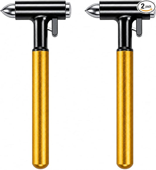 2-Pack Alloy Car Window Breaker with KM46 Tungsten Tip, 3-in-1 Glass Breaker & Seatbelt Cutter & Escape Hammer Car Emergency Rescue Tools for Tesla Model 3/Y/S/X/Cybertruck Accessories(Gold-2PCS)