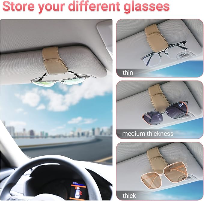 Sunglass Holder for Car Sun Visor Sunglasses Clip Car accessories -Beige | sun visor organizer, ticket card clip, eyeglass sunglasses holder, one-handed magnetic, anti-scratch, car stuff for women men