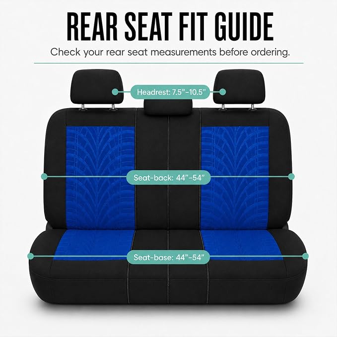 FH Group Rear Set Travel Master Car Seat Covers - Universal Fit, Split Bench Rear Seat, Washable, for SUV, Sedan, Blue