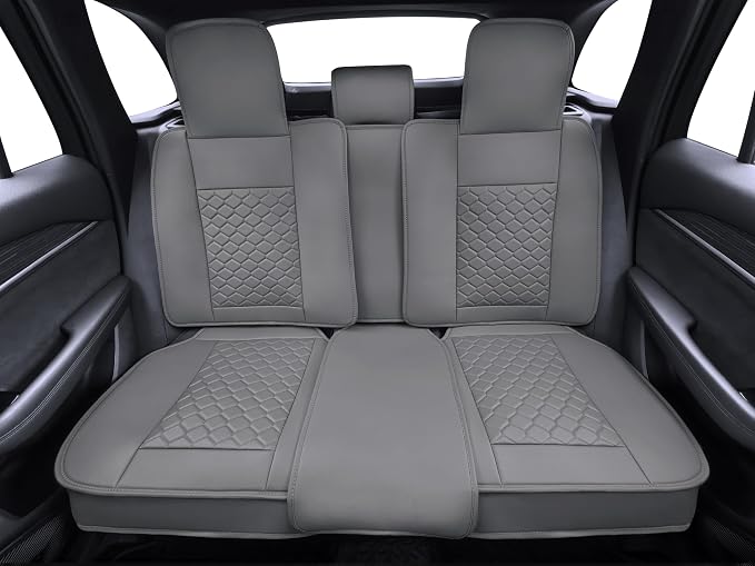 Elantrip Car Seat Cover Full Set Leather Car Seat Protector Universal fit for Most Cars SUVs and Trucks Water Proof Front and Rear Seat Protector Gray