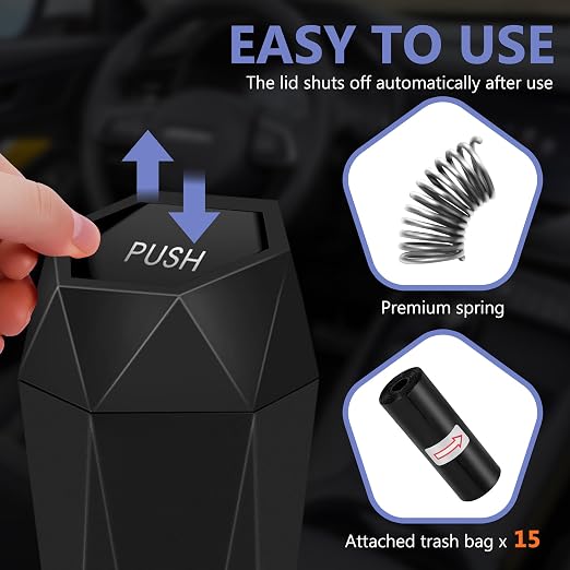 Car Trash Can with Lid - 1-Pack, Interior Accessories for Vehicles, Leakproof Garbage Can with 30 Detachable Trash Bags, Multipurpose Organizers and Storage Solutions for Home and Office