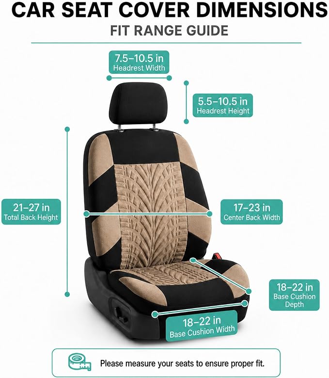 FH Group Front Set Travel Master Car Seat Covers - Covers for Low Back Car Seats with Removable Headrest, Universal Fit, Automotive Seat Cover, Airbag Compatible Car Seat Cover for SUV, Sedan Beige