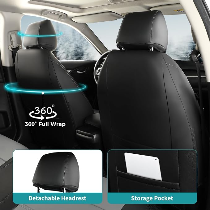 Seat Covers for Honda Civic Sedan Sport 2022 2023 2024 & LX 2022-2026, Custom Faux Leather Car Seats Cover Full Set Waterproof - Black Grey (Solid Rear Seatback - NO Rear Armrest)
