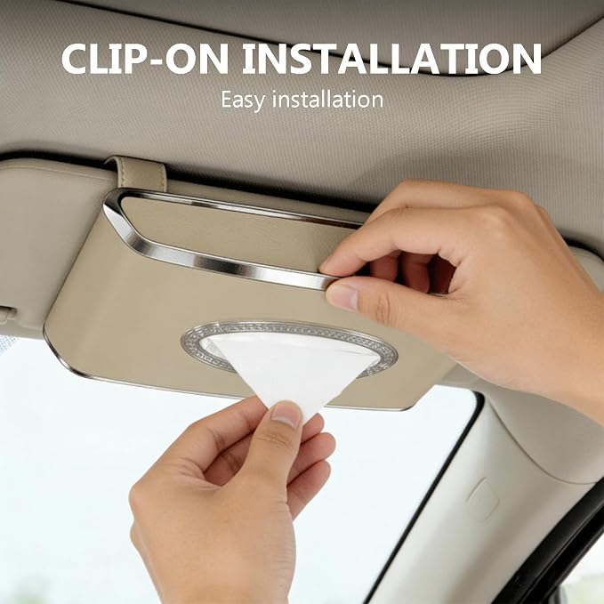 Faux Leather Car Tissue Box for Car Interior, Multi-Function Tissue Holder with Visor Clip, Armrest & Back Seat Napkin Organizer, Vehicle Tissue Dispenser Accessories (Beige Hanging)