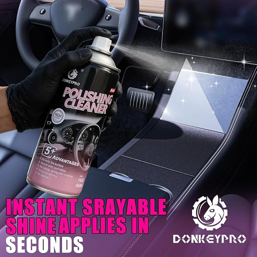 DONKEYPRO Interior Car Cleaner & Polishing - Repels Dust & Staining, Restores & Protects Plastic, Vinyl, Leather, Dashboard - UV Guard, Anti-Aging, Exterior & Interior Car Detailer Spray (3 x 15oz)