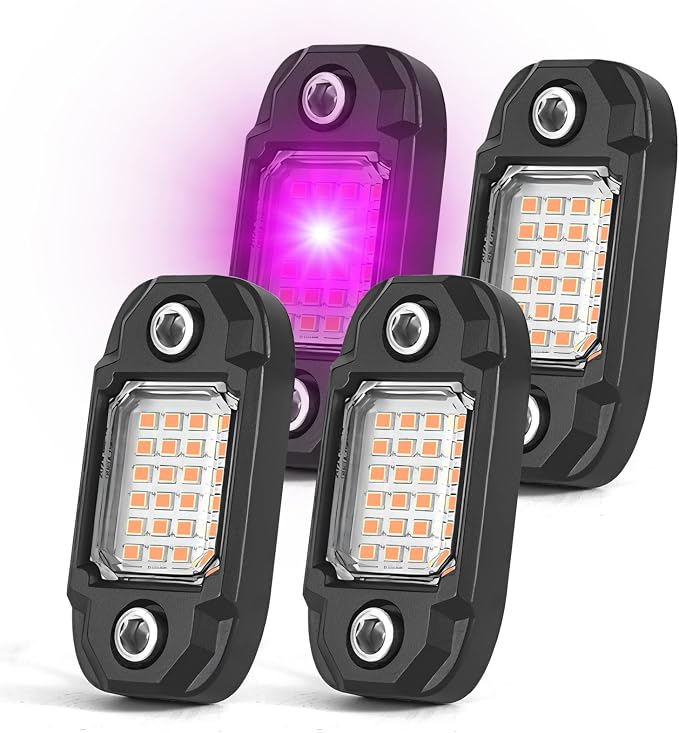 4 Pods Purple Rock Lights Underglow Light for Cars Trucks Trail Rig Lamp | 24 LED chips for each light, waterproof bottom chassis lights