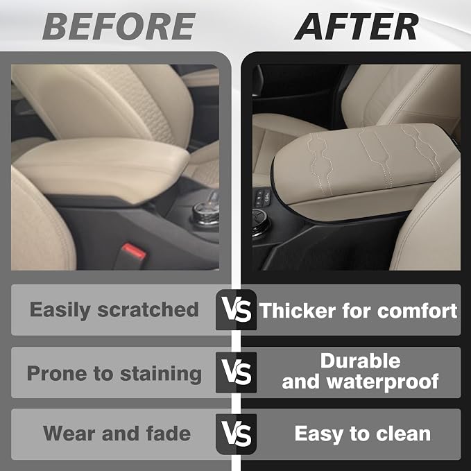 Muslogy Center Console Armrest Cover Fit for Ford Ranger 2024 2025 2026 Accessories, Comfort Armrest Pad Console Lid Cushion Vegan Leather Regular Thick (Sandstone)
