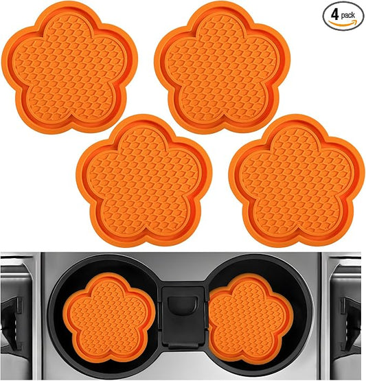 DXNQ 4 PCS Car Cup Coasters, Cute Flower Shaped Car Cup Holder Mat, PVC Waterproof Anti Slip Vehicle Cup Holder Insert Coaster, Universal Car Interior Decor Accessories (Orange)