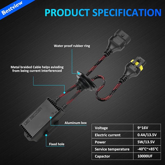 9005/9006/H10/HB4 LED Light Canbus Decoder Upgrade with Waterproof Rubber Ring: Anti Flicker Harness, Resistor Decoders Error Free, LED Warning Canceller Resistor Adapter, Pack of 2