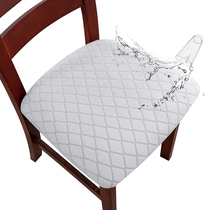 Genina Waterproof Seat Covers for Dining Room Chairs, Stretch Chair Covers Removable Washable Dinning Room Kitchen Chair Seat Cushion Slipcovers (Argyle-White, 6 PCS)