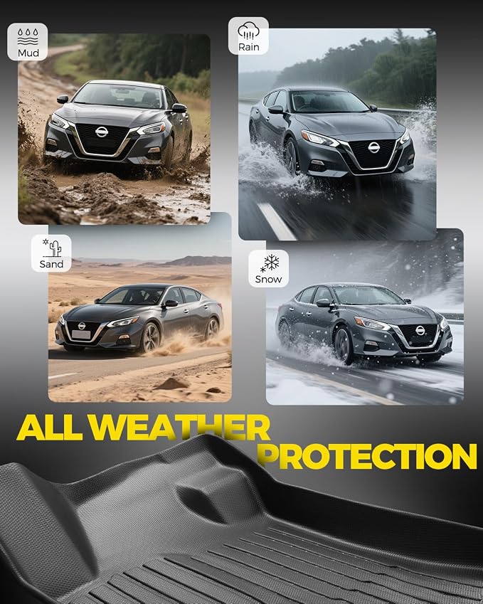 Car Floor Mats for Nissan Maxima 2016-2023 4PCS Full Set with Trunk Mat | All Weather Full Coverage Floor Liners Heavy Duty Waterproof Long-Lasting Maxima Accessories TPE Rubber Carpet