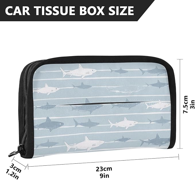 Car Visor Tissue Holder Mask Holder for Car, Car Tissue Box Sun Visor Napkin Holder Car Visor Accessories Adjustable Straps Reusable Durable Easy to Install Blue Striped Sharks