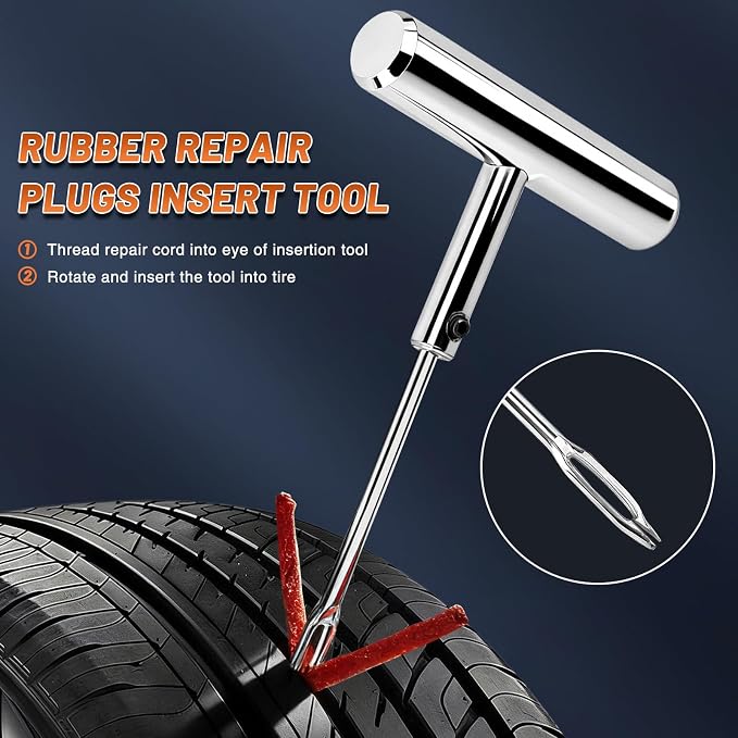 Tire Repair Puncture Tool Kit Heavy Duty Stanless Steel T-Handle Tire Repair Tool-7pcs