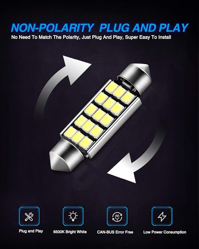 Marsauto 578 LED Bulbs Extremely Bright 400LM 2835 Chipsets for LED Interior Dome Map Door Lights Bulbs 211-2 212-2 569 6411 6451 41mm 42mm 1.65inch 6500K White RV Interior Lighting (Pack of 4)