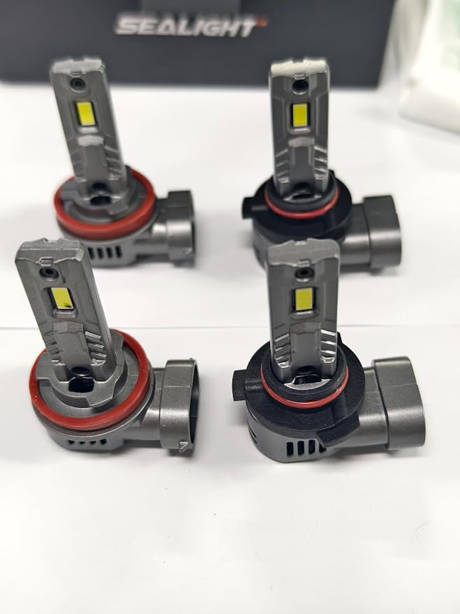 SEALIGHT 𝐇𝟏𝟏/𝐇𝟗/𝐇𝟖 and 𝟗𝟎𝟎𝟓/𝐇𝐁𝟑 Bulbs Combo, 100,000LM 900% Wider Driving Vision Mini Size, 9005 H11 Fog Lights with Fan, Plug and Play, Pack of 4