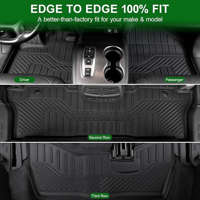 Floor Mats for Honda Pilot 2016-2022 8 Seats (No Elite Models), TPE All Weather Durable Floor Liners for Honda Pilot Accessories