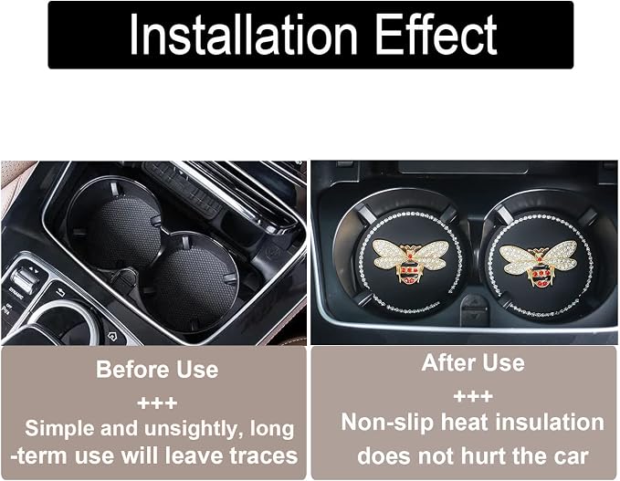 Bling Cup Holder Insert Coaster- 2.75 inch Silicone Anti-Slip Shockproof, Universal Fashion Car Interior Accessories for Women (Bee, 4 PCS)