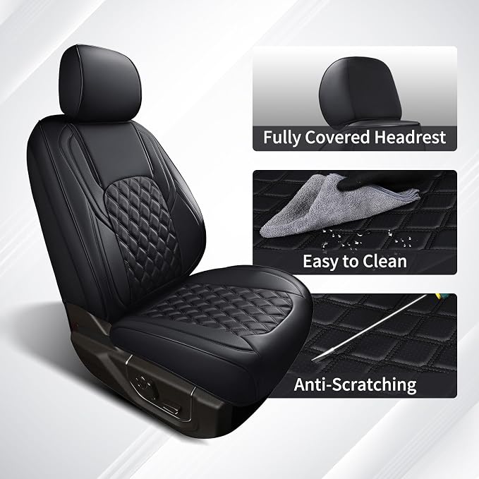 Huidasource Wrangler JK Seat Cover 2 Door Full Set, Waterproof Leather Custom Car Seat Cover, JK Seat Cushion Protector Fit for Jeep Wrangler JK 2-Door Sahara Sport Rubicon 2007-2017(Full Set/Black)