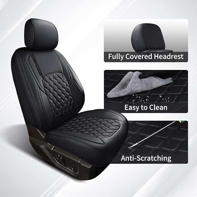 Huidasource Wrangler JL Seat Covers 4 Door, Waterproof Leather Car Seat Covers Full Set, Custom Seat Cushion Covers Fit for Jeep Wrangler JL 4-Door 2018-2026 Without Rear Cupholder (Full Set/Black)