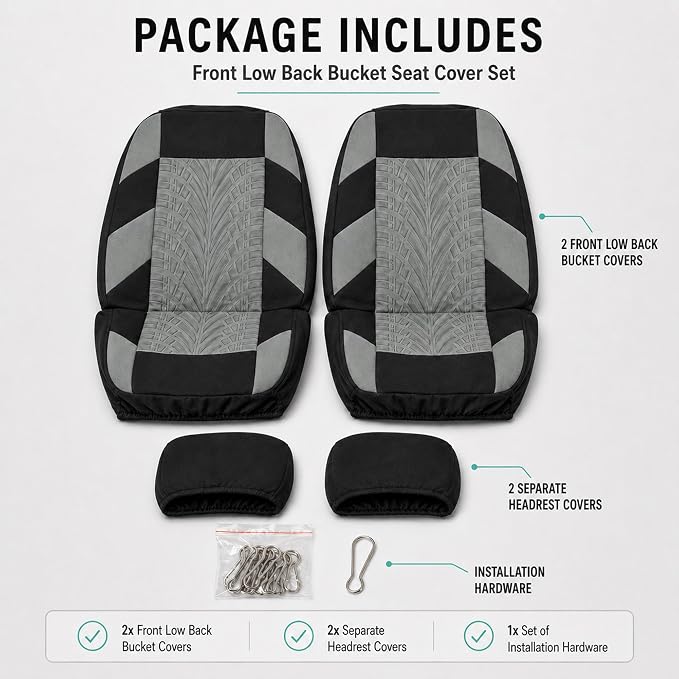 FH Group Front Set Premium Cloth Car Seat Covers for Low Back Car Seat with Removable Headrest, Universal Fit, Airbag Compatible Seat Cover for SUV, Sedan, Beige