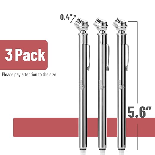 UNCO- Pencil Tire Pressure Gauge, 3 Pack, 10-75 PSI, Pencil Air Pressure Gauge for Tires