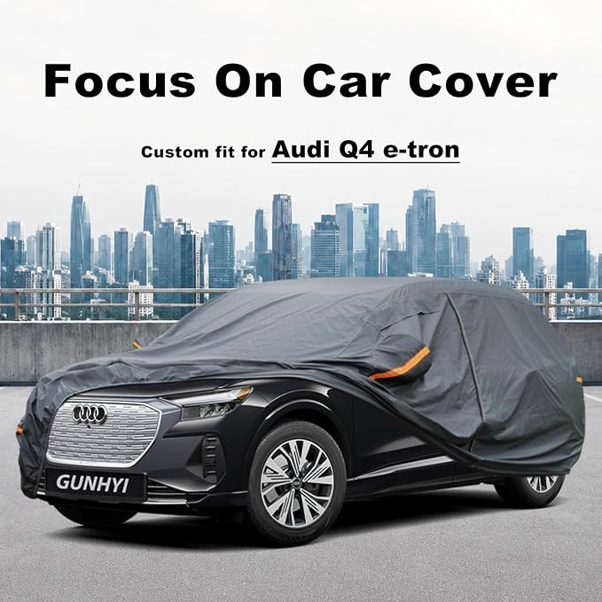 GUNHYI Premium Car Cover Custom Fit Audi Q4 e-tron, 16 Layers Heavy Duty Car Cover Waterproof All Weather with Zipper Door for Sun Rain Snow Dust Uv Protection