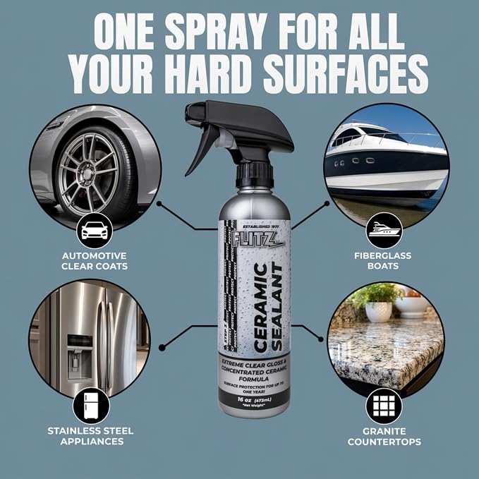 Flitz Ceramic Sealant - 16oz Bottle of USA-Made Ceramic Coating for Cars, Boats, Glass - Repels Water, Polishes, and Protects for 1 Year - Ceramic Car Spray Made for All Metals, Fiberglass