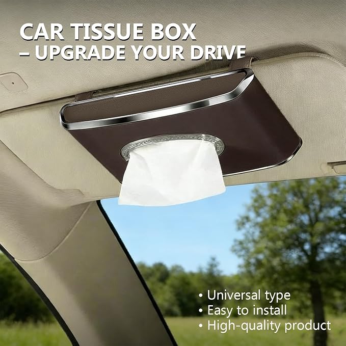 Faux Leather Car Tissue Box for Car Interior, Multi-Function Tissue Holder with Visor Clip, Armrest & Back Seat Napkin Organizer, Vehicle Tissue Dispenser Accessories (Brown Hanging)