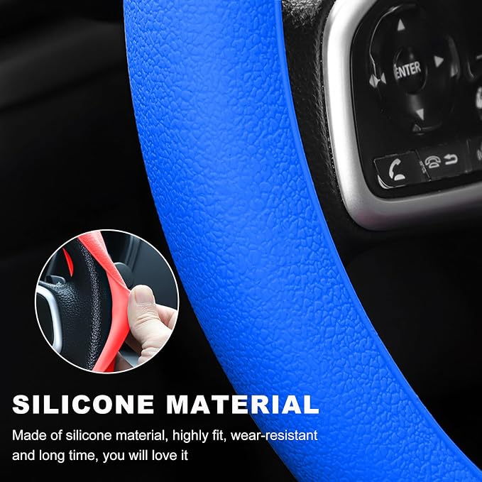 DXNQ Car Steering Wheel Cover, 13 to 14.17 inches Anti-Slip Silicone Steering Wheel Protector, Soft Flexible Shock-Absorbent Steering Wheel Protective Cover for Most Car Models (Dark Blue)