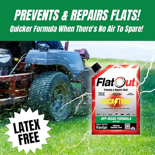 FlatOut QuickStrike Tire Sealant - Off-Road Formula - Prevents Flat Tires - Seals Leaks - Contains Kevlar - Tubeless Tire Sealant - 32-Ounce Bag - Pack of 4
