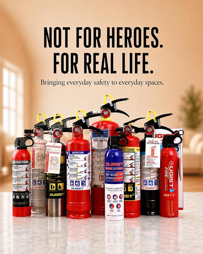 Ougist Fire Extinguisher for Home & Vehicle, 1-A:10-B:C, FF1KG 2.5lb 6 Pack | Dry Chemical Extinguisher Set for Small Home, Car, Garage and Boat Fires with Quick-Release Handle and Compact Storage