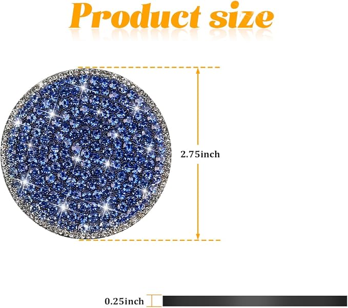 Bling Car Cup Holder Coaster, 2PCS 2.75 Inch Crystal Rhinestone Anti Slip Vehicle Drink Cup Mat for Women Girls, Auto Interior Embedded in Ornaments. Universal for SUV RV Truck (Blue)