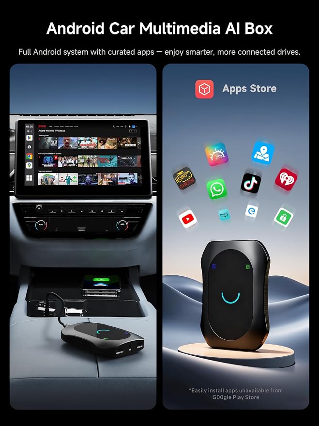 Magic CarPlay Box, Wireless CarPlay Adapter Supports for Netflix/YouTube/TF Card, AI Box Carplay, Plug & Play, Drivechat with AI Skills, Dual WiFi, Bluetooth, Fits for OEM Wired CarPlay Cars